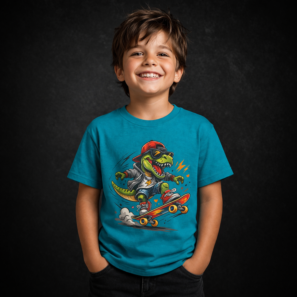 Skateboarding Dinosaur Kids Tee
