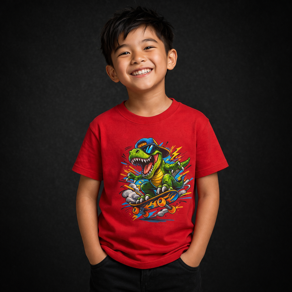 Dinosaur Skateboard Kids Tee
