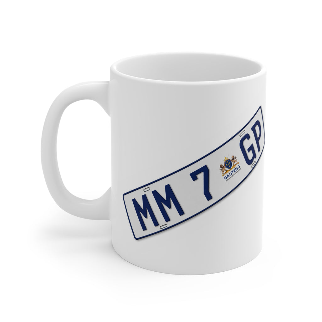 Custom License Plate Mug – 'MM 7 GP' Car Enthusiast 11oz Ceramic Coffee Cup